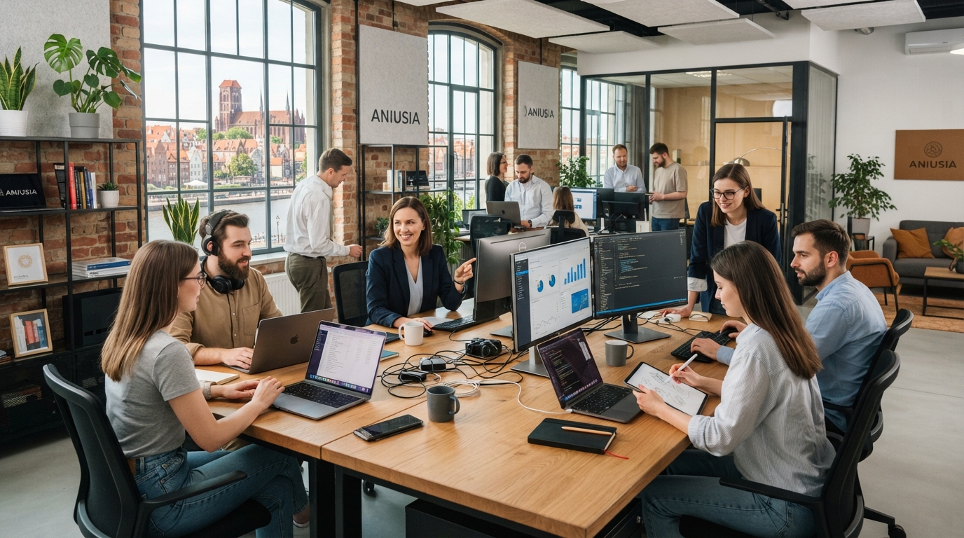 Zespół ANIUSIA podczas pracy nad strategią marketingową dla klienta z Gdańska